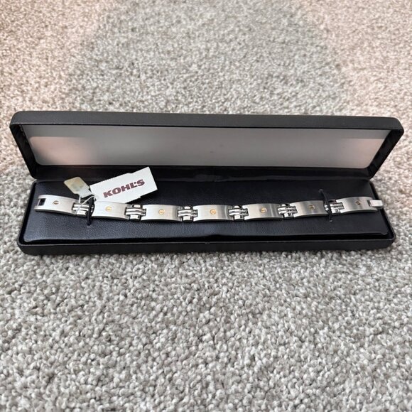 NWT Kohls 8" 14k Stainless Steel Silver Gold Link Bracelet w/ Clasp Closure New - Picture 1 of 9